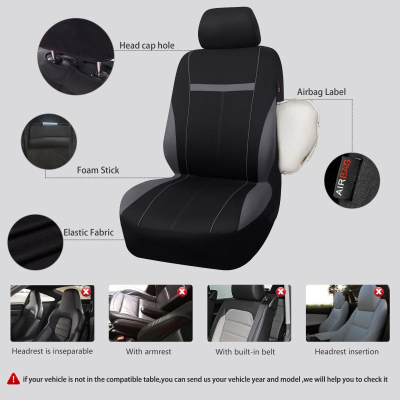 CAR-GRAND Universal Fit Sporty Cloth Full Set Car Seat Covers, Fit for Car, Truck, Sedan, Vans, SUV, Breathable, Washable, Airbag Compatible, Zipper Design - Image 3